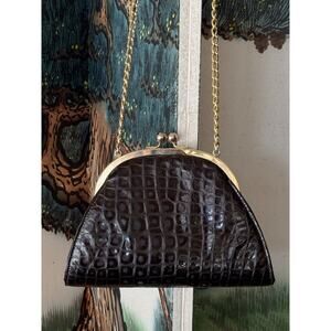 Vintage Croc Embossed Leather Purse 1980s